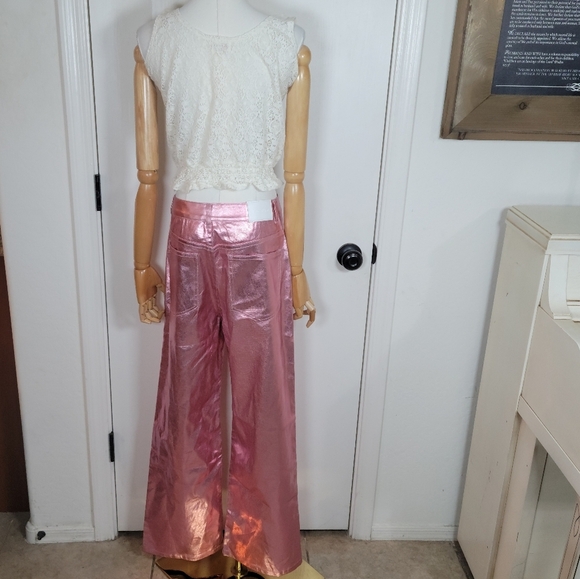 Meshki Minnie Metallic Pink Straight Jeans Size M - Picture 5 of 12